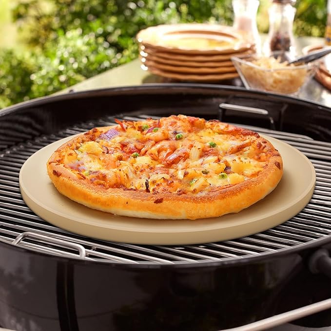 Unicook 16 Inch Round Pizza Stone, Heavy Duty Cordierite Bread Baking Stone for Oven and Grill, Thermal Shock Resistant, Ideal for Baking Crisp Crust Pizza, Bread and More, Includes Scraper