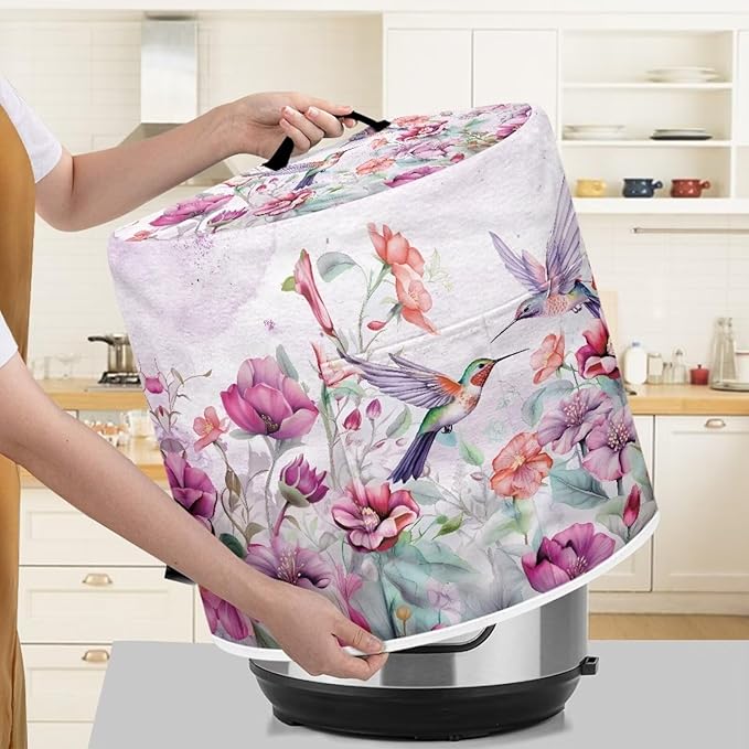Hummingbird Pattern Air Fryer Cover Washable Pressure Cooker Dust Cover for 3 Qt Small Kitchen Appliance Cover with Top Handle Dust Protection Bread Cover