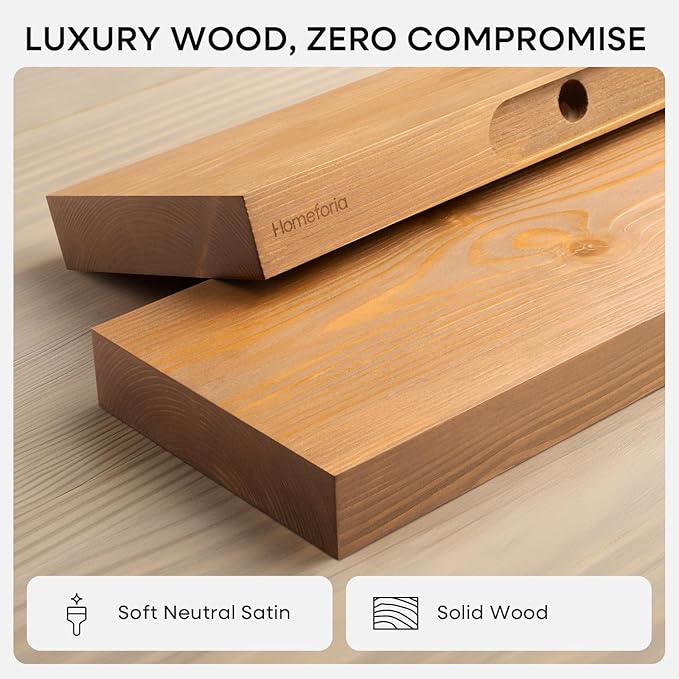 Homeforia 12 inch Golden Oak Floating Shelf, High End Solid Real Wood 12inch Small Floating Shelves for Wall Mounted, Oak Wooden 12in Floating Shelves, Heavy Duty Bracket, 12 X 6.5 X 1.75 in, Set of 2