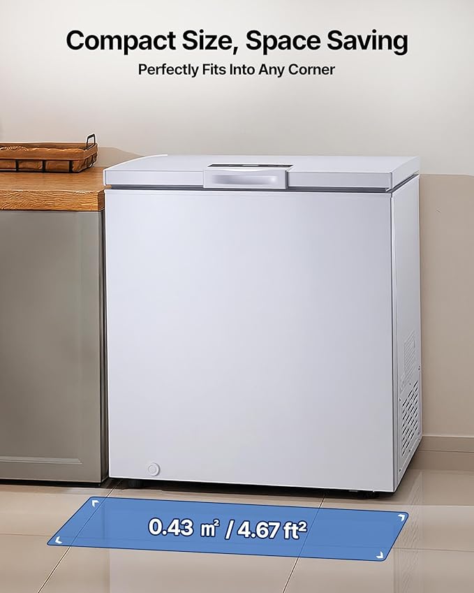 VEVOR Chest Freezer, 5 Cu.ft Compact Deep Freezer, Free Standing Top Open Door Chest Freezers with 2 Removable Baskets & Adjustable Thermostat - Energy Saving, Low Noise & Garage Ready, White