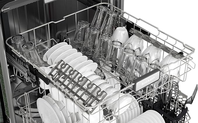SHARP SDW6757ES Slide-In Dishwasher, Stainless Steel Finish, 24" Wide, Soil Sensors, Premium White LED Interior Lighting, Smooth Glide Rails, Heated Dry Option, Responsive Wash Cycles, Power Wash Zone