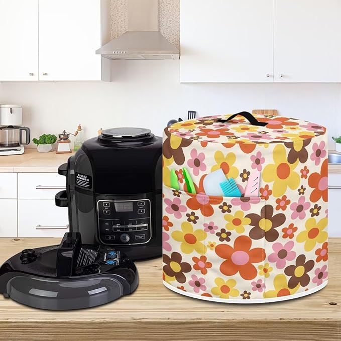 TODIYADDU Red Yellow Hippie Floral Pressure Cooker Cover for 6 Quart Instant Pot Insulated Kitchen Appliance Dust Cover for Round Pressure Cooker Practical Instant Pot Air Fryer Accessories