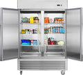 Commercial Refrigerator 54"W 2 Section 2 Solid Door Stainless Steel Interior and Exterior Construction Upright Fan Cooling