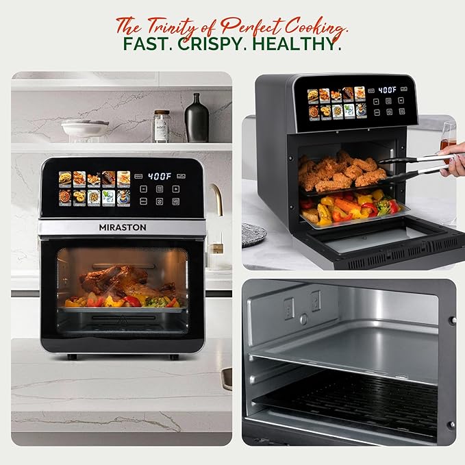 10QT Air Fryer Toaster Oven Combo with 10 Presets, Family Size Compact Oven for Roasting Whole Chicken/Double Cooking, Stainless Steel Interior, Easy Clean, Includes 2 Accessories & Recipe