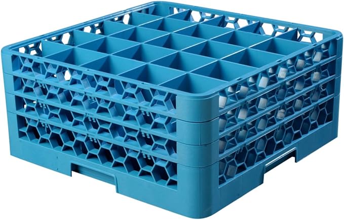 Carlisle FoodService Products OptiClean Plastic 25-Compartment Divided Glass Rack, Blue, 8.72"