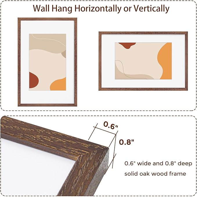 Fun Memories 11x17 Picture Frame Set of 3, Solid Oak Wood 11 x 17 Frames with Tempered Glass, 11x17 Frame Matted to 8x12, Rustic Wooden 11 by 17 Poster Frames for Wall