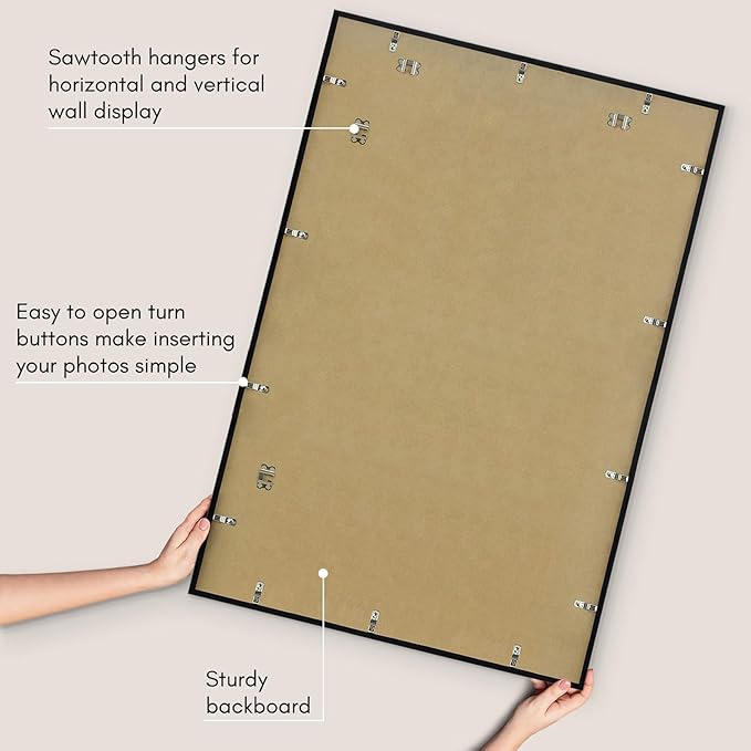 Americanflat 27x40 Picture Frame with Polished Plexiglass - Streamline Collection - Thin Border Picture Frame for Wall Display - Hanging Hardware Included - Black