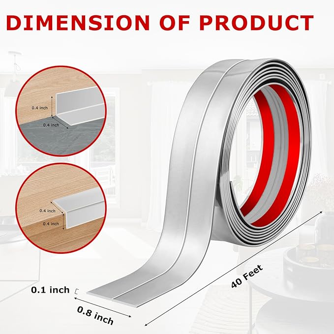 Flexible Wall Corner Protector Moulding Trim Peel and Stick Wall Corner Guards Edge Protector Self Adhesive Molding Trim Strip for Edge Ceiling (Silver, 0.8 in x 40 Ft)