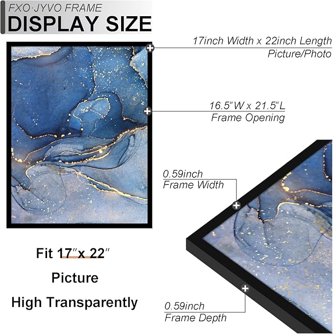 17x22 Picture Frame Set of 3, Black Frame for 17 x 22 Inch Picture Poster Photo, Light Weight and High Transparent 17 by 22 Frame for Wall - 3 Pack/Black/17 x22