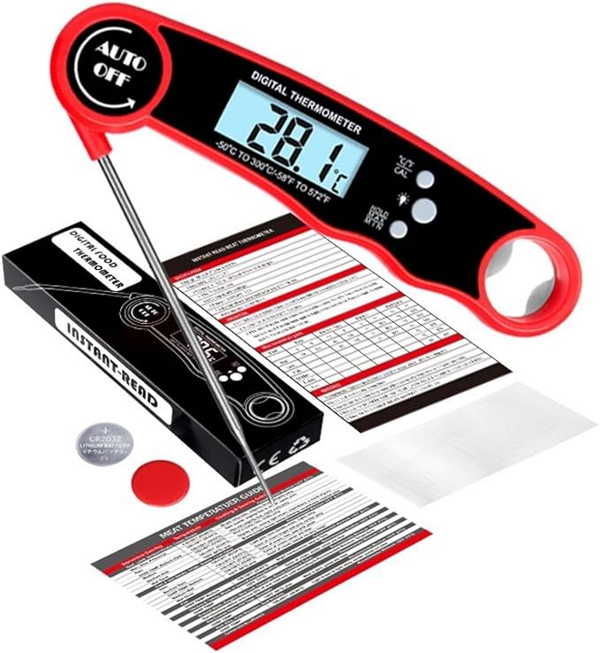 BBQ Gloves, Heat Protection Grilling Gloves Kitchen Gloves Up to 1472°F+ Meat Thermometer Probe Auto-Off for Barbecue,Grill,Cooking, Baking, Cutting