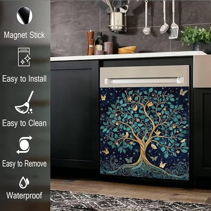 Tree of Life Dishwasher Magnet Covers for Front Door Decal, Magnetic Dishwasher Covers Decorative, Refrigerator Magnet Dishwasher Decal Panel Cover, 23"X17"