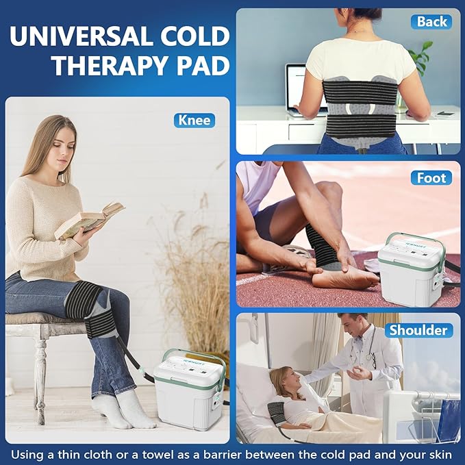Cold Therapy Machine w/Programmable Timer, Ice Machine for Knee After Surgery, Knee Replacement Recovery, Cryotherapy System Pain Relief, Universal Pad for Shoulder, Hip and Ankle