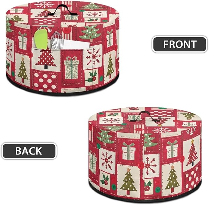 Christmas Tree Gift Snowflake Print Slow Cooker Cover with Accessory Pocket and Top Handle for Dust Protection and Easy to Remove Kitchen Appliance Organizer for Kitchen Christmas Decor