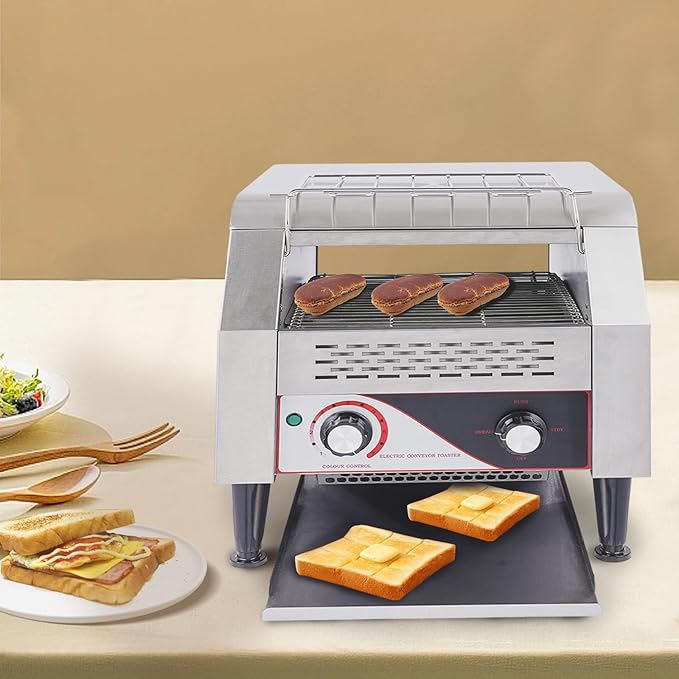 Commercial Toaster, 300 Slices/Hour, Conveyor Toaster Commercial, 1900W Heavy-duty Stainless Steel Rotating Toasters Oven for Restaurant, Conveyor Belt Toasters for Bun, Bagel, Bread