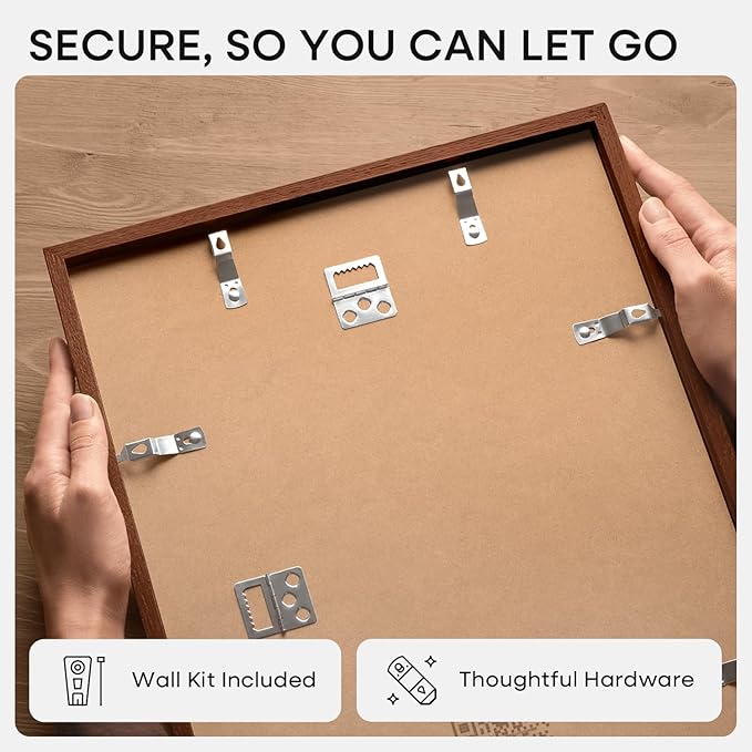 Homeforia 12x16 Picture Frame Brown, High End Dark Oak 12x16 Walnut Wood Poster Frame with Mat 9x12 Print, 12 x 16 Wooden Frame Matted to 9 x 12 Photo, 16x12 Frames, Tempered Glass, Wall Kit, Set of 3