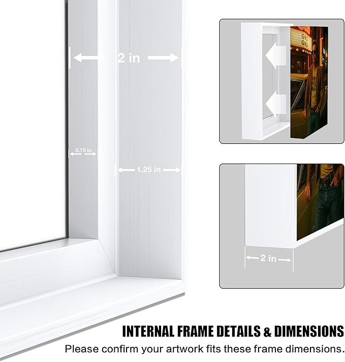 ART Canvas Floater Frame Fits 1”–1.25”Deep Gallery-Wrapped Canvas, Wood-Look Floater Frames for Finished Stretched Canvas Prints, Wall Oil Paintings Artwork for Home Bedroom (White, 14" x 16")
