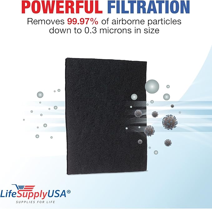 Cut to Fit Activated Carbon Filter Sheet 16x48" - Universal Air Purifier Charcoal Filter Roll for HVAC, AC, Window, Range Hood by LifeSupplyUSA