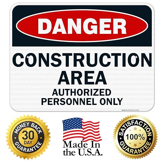 Danger Construction Area Sign, Authorized Personnel Only Sign, 18x24 Inches, 3M EGP Reflective .080 Aluminum, Fade Resistant, Easy Mounting, Indoor/Outdoor Use, Made in USA