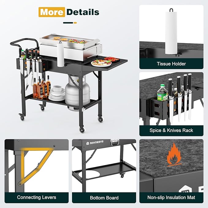 Outdoor Griddle Table, Blackstone Griddle Stand, 440lbs Folding Grill Cart, Pizza Oven Table Stand for Onni,Food Prep Table with Wheels for Outdoor BBQ Camp Ninja Woodfire Grill Stand, 31"W x 17"D