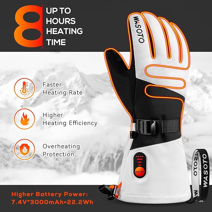 Heated Gloves for Men Women 7.4V Battery 22.2Wh Rechargeable Touchscreen Waterproof Electric Heated Gloves for Winter Outdoor Work Skiing Hiking Camping Ice Hockey