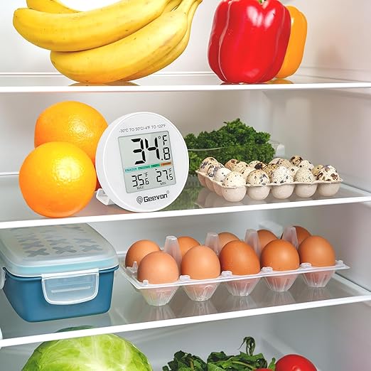 Geevon Small Digital Refrigerator Thermometer 8 Pack, IP65 Waterproof Commercial and Home Use, Max/Min Record Function with LCD Screen, Stand and Magnetic Back, for Fridge, Freezer Scenarios