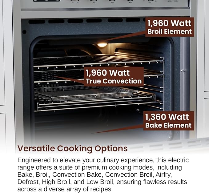 Rangaire RRE241TS 24" Electric Range Oven with Timer - Stainless Steel, Infrared Stove Burners, True Convection, Easy Reach Racks