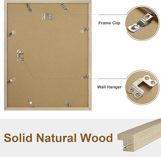 Vittanly 11x14 Picture Frame, Solid Wood Frame with Plexiglass, Includes 8x10 Mat, Wall Hanging for Photos, Home Decor, Light OAK, 1 Pack