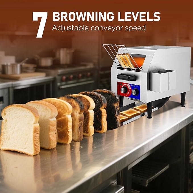 Commercial Conveyor Toaster w/ 1 Slice Wide Slot, 150 Slice/hour Commercial Toaster w/ 7.2’’ Wide and 3‘’ Opening, Industrial Kitchen Cooking bagel w/Stainless Steel and Heavy Duty