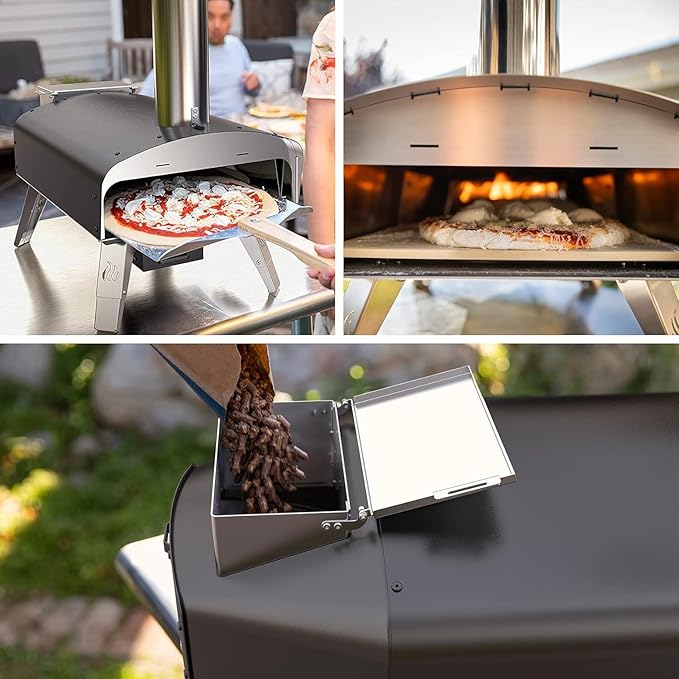 Mimiuo Outdoor Pizza Oven Wood Pellet Fired Pizza Stove with Automatic Rotating System, Pizza Stone, Pizza Peel and Carry Bag (Tisserie W-Oven Series) - Global Patent