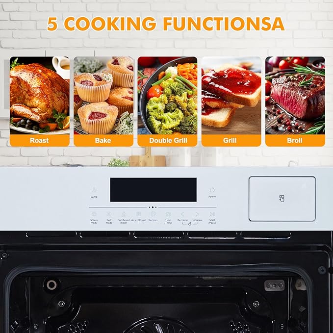 24 Inch Built-in Electric Single Wall Oven,2.5Cuft, Stainless Steel Convection Oven with 8 Cooking Functions, Touch Control, Timer, Convection Fan and Safety Lock, 3000W, Silvery