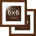 Homeforia 6x6 Picture Frame Brown, High-End Dark Oak 6 x 6 Square Brown Wood Frame with Mat 4 by 4 for Art, 6by6 Wooden Walnut Poster Frame Matted to 4x4 inch Photo, Tempered Glass, Wall Kit, Set of 2
