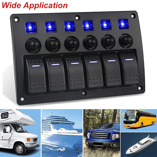 6 Gang Boat Rocker Switch Panel Marine Switch Panel Waterproof Marine Toggle Switches ON/Off with Circuit Breaker for Car RV Truck Automotive 12V-24V