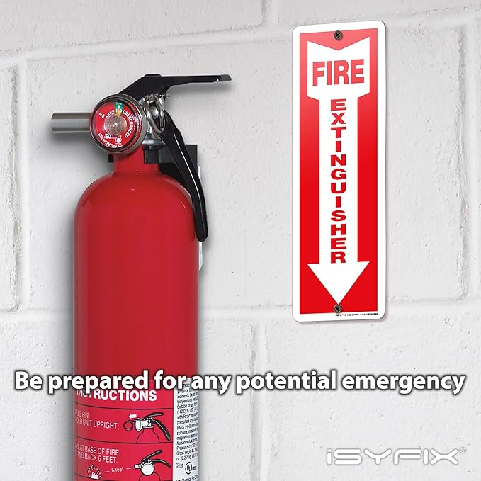 iSYFIX Fire Extinguisher Aluminum Signs – 5 Pack 4x12 Inch – Laminated for Ultimate UV and Fade Resistance, Indoor and Outdoor, for Business, Schools, Hospitals, Home