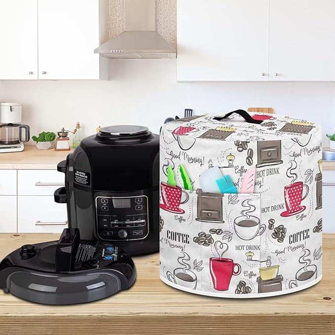 Dust Cover Compatible with 3 qt Pressure Cooker and Extra Accessories, for Electric Rice Cooker and Air Fryer Insulated Cover Keep Appliance Clean, Coffee Red White