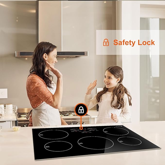 AMZCHEF 30 Inch 10600W Induction Cooktop With 5 BOOST Burners, 9 Levels Electric, Built-in Control by Slide Touchscreen, Child Safety Lock, Independent Timer, No Plug, 240V