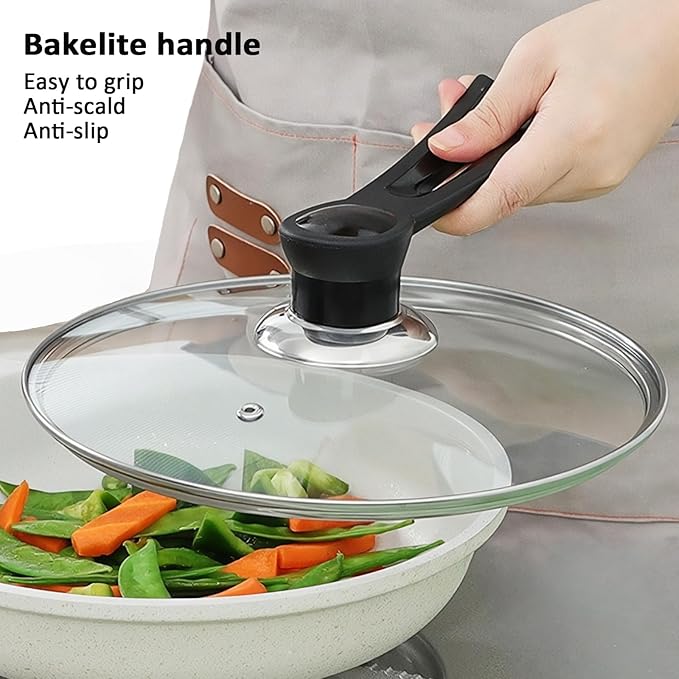 14 Inch Glass Lids For Pots, Pans and Skillets, Available in Small and Large Lid 10.25, 11, 12, 12.5, 13.5 and 14 Inch,Replacement Tempered Clear Glass Lids with Steam Vent,Standable Pan Cover