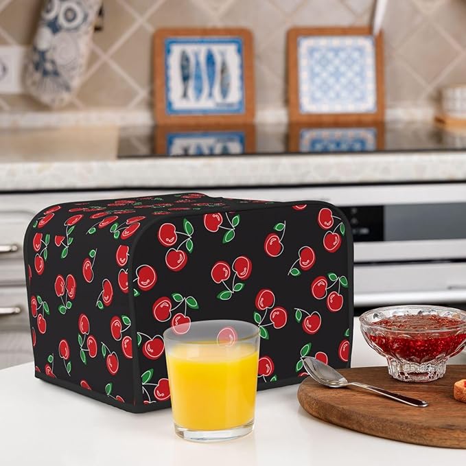 Red Black Cherry 4 Slice Toaster Cover, Waterproof Toaster Dust Cover Bread Maker Protective Cover For Small Kitchen Appliance Dining Room Table Home Decor Gifts