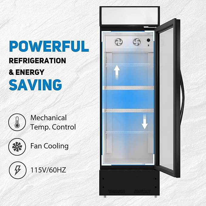 Merchandiser Refrigerator with Glass Doors 23”, Beverage Display Cooler, Commercial Upright Refrigerator Display with LED Lighting, Adjustable Shelves for Beverages, Beer, and Drinks, Black