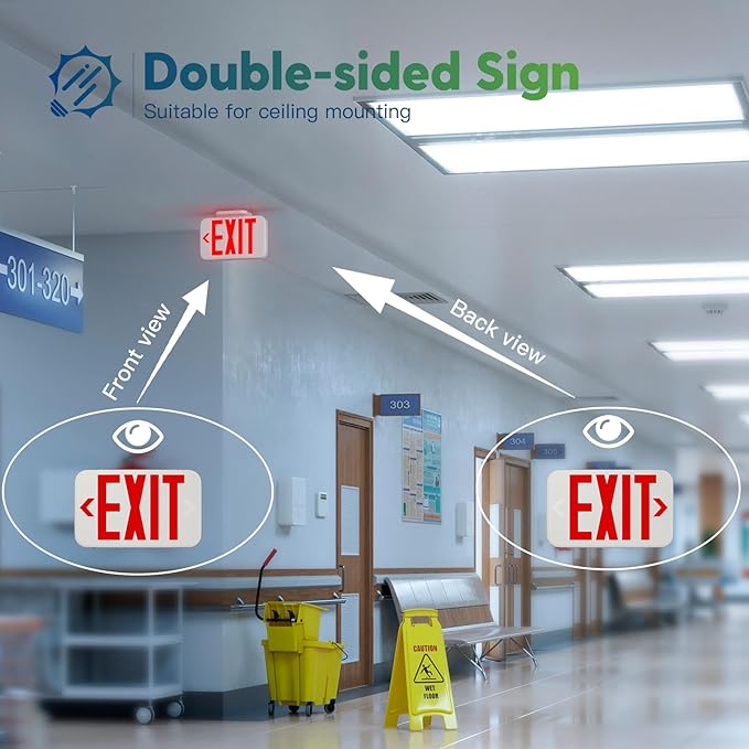 FREELICHT 12 Pack Red Double-Sided LED Exit Sign with Battery Backup, Exit Sign for Business,Easy To Install, UL Certified, AC 120/277V