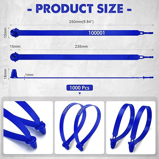 Roowest 1000 Pcs Plastic Truck Trailer Door Seals, Tamper Evident Security Tags, Numbered Safety Disposable Locks for Container Logistics Transport Package Shipping(Blue)