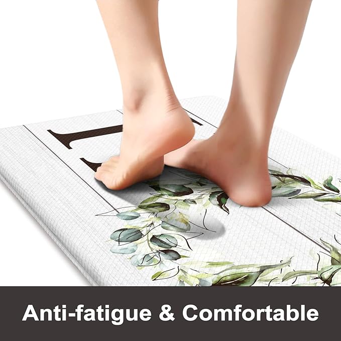 KIMODE Farmhouse Kitchen Mat 2PCS Anti Fatigue Kitchen Runner Rug Sets Non-Skid Waterproof Kitchen Floor Mat Cushioned Comfort Foam Standing Mat for Office,Laundry,Sink,Home