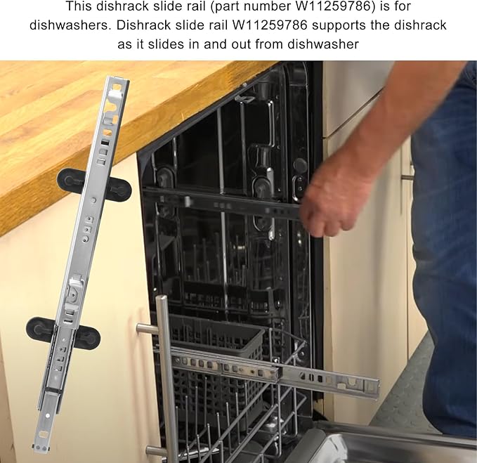 W11259786 Dishwasher Upper Dishrack Replacement for Whirlpool Dishwasher Rail Track Repalace Fits WPW10546503 Dishwasher Upper Rack Track W11259786 (Right Slide)