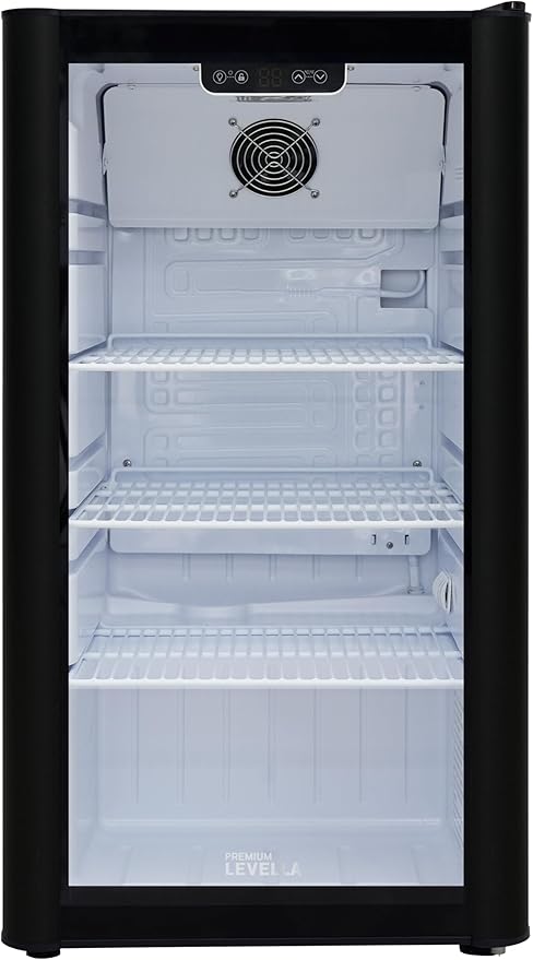 PremiumLevella PRF37DX Glass Door Display Refrigerator 3.1 cu ft Commercial Beverage Cooler Merchandiser - Black
