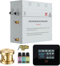 Builders Series 9kW Steam Bath Generator with Quickstart Continuous Steam, Black Digital Touch Pad, Built-in Auto-Drain, and Aroma Steamhead in Gold Finish