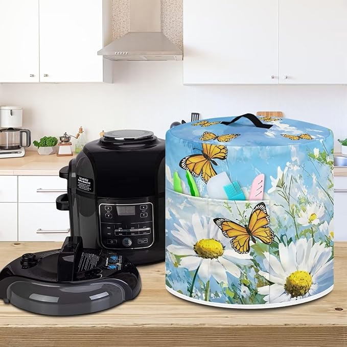 Daisy Butterfly Dust Cover Instant Pot and Extra Accessories Dust Proof Easy to Clean Pressure Cooker Cover Electric Appliance Cover Air Fryer Accessories with Storage Pocket Size S
