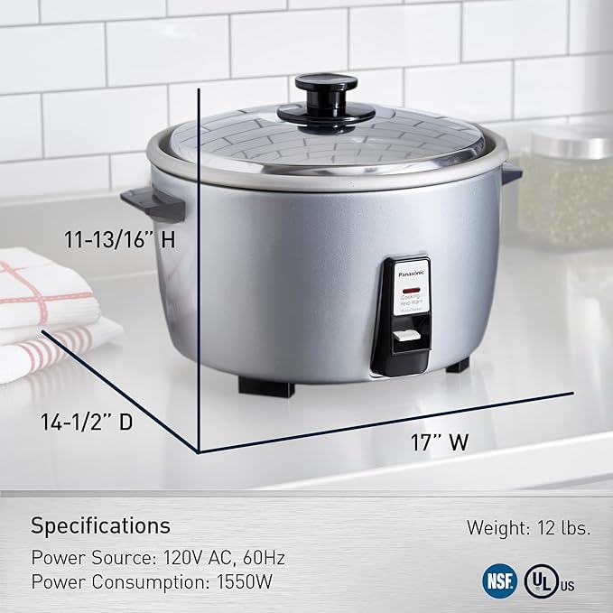 Panasonic Commercial Electric Rice Cooker, 120V Large Capacity 46-Cup (Cooked), 23-Cup (Uncooked) with One-Touch Operation - SR-GA721L - Silver
