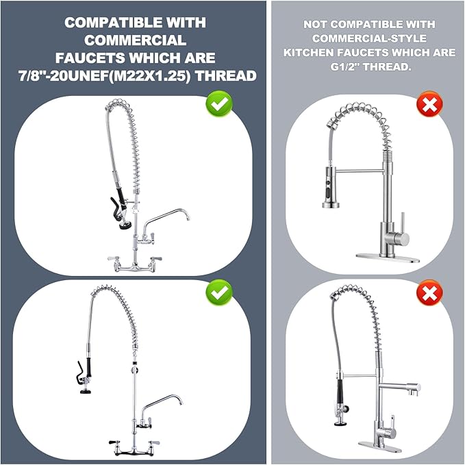 45" Commercial Sink Faucet Sprayer Hose, Pre-rinse Sprayer Hose for Commercial Kitchen Sink Faucet, 45 Inch Stainless Steel Flexible Hose Replacement Kit for Restaurant Industrial Dishwasher