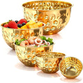 5-Piece Stainless Steel Mixing Bowls Set, Metal Hammered Gold Mixing Bowls for Kitchen, Cooking, Baking, Salad Prep, Food Storage, Reusable Nesting Design, 1.6-4.9 QT Capacity, Dishwasher Safe