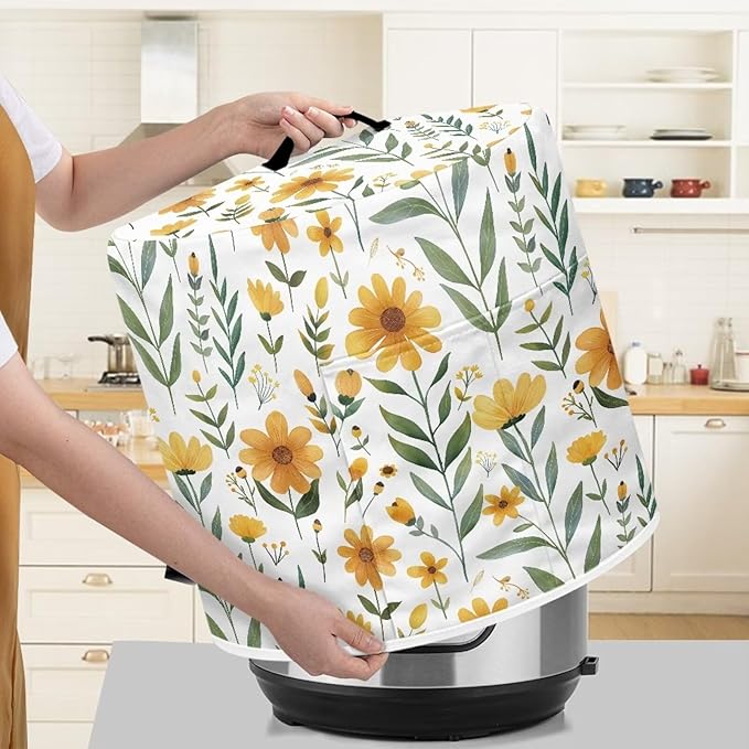 Cute Flower Air Fryer Cover Rice Cooker Cover with Handle & Pocket Dust Covers for Appliances Kitchen Appliance Covers with Pocket Kitchen Tool Soft and Easy to Fold