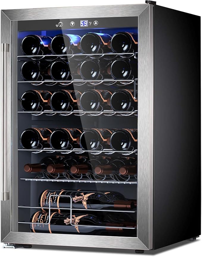 Wine Cooler Refrigerator 4.4 Cu.ft, 37 Bottle Freestanding Cabinet Wine Cellars, Wine Fridge with Glass Door for Home Use, Protecting Your Reds and Whites